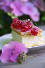 Beerenkuchen und Hortensien