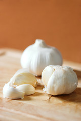 Garlic in the kitchen, on a cooking table