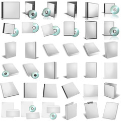 3d render of DVD boxes on white background