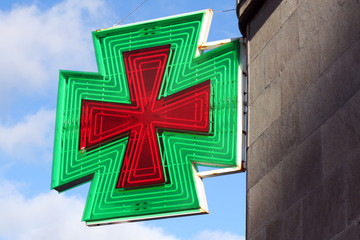 farmacia simbolo. industria farmeceutica luminoso