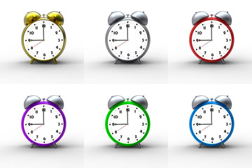 Alarm clocks on white background