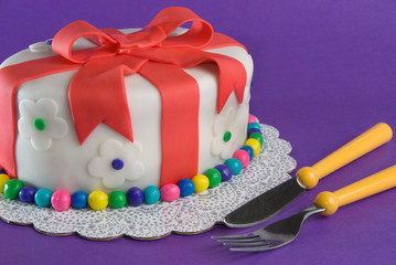 Fondant Gift Cake With Fork and Knife