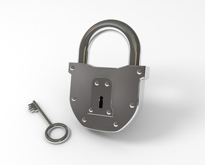 Closed padlock and key