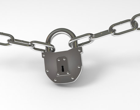 Closed padlock and chains