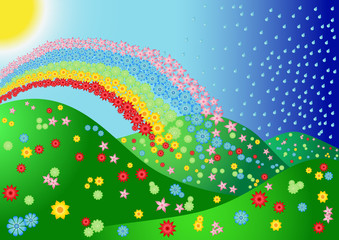 Landscape with flower and rainbow