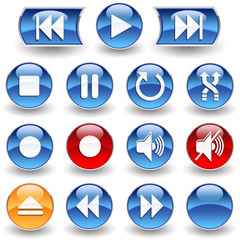 Collection of 15 Media Player glossy buttons