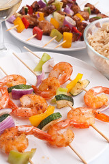 shrimp, chicken and vegetables kebabs