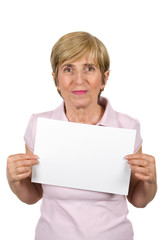 Fototapeta premium Mature woman with blank sign