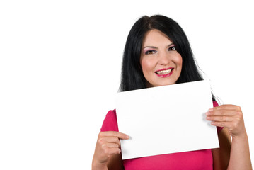 Naklejka premium Young woman with blank sign