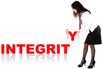 Businesswoman with word isolated on white, concept picture