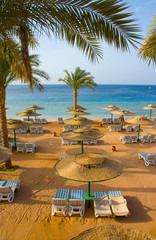 Sand beach of tropical hotel