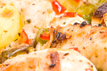 Potato with hen on  grill