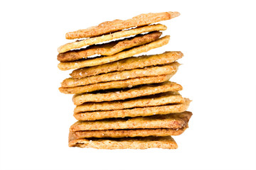 whole wheat crackers isolated on white with clipping path