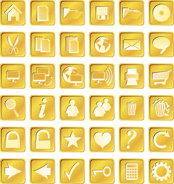 Golden squared web buttons and icons