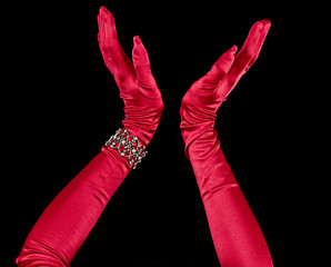 Hands Up Red Gloves