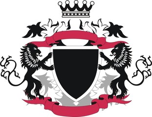 Grunge heraldic shield with black lions