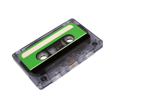 Compact Cassette isolated on white. Front right perspective view