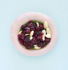 dry cranberries and almonds