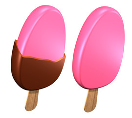 icecream on stick, fruit in chocolate, rose