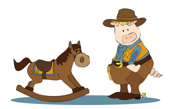 sheriff pig on rocking horse
