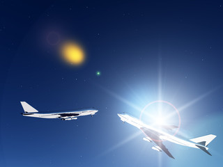 Two Planes Flying At Night