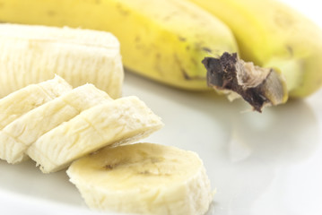 Bananas Peeled, Unpeeled and sliced