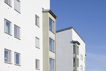 Modern building towards blue sky