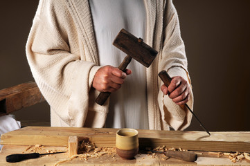 Jesus Hands With Carpenter's Tools