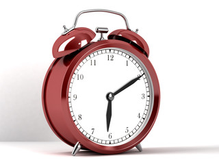 Red clock on white background