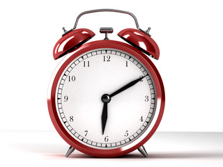 Red clock on white background