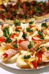 Small sandwiches with meat and cheese
