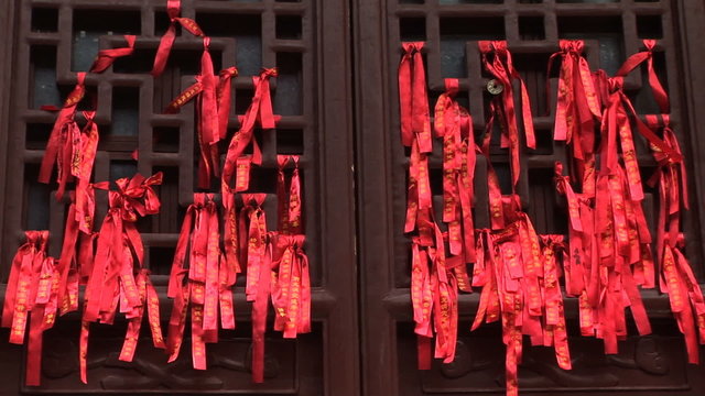 Chinese prayer ribbons, Jade Buddha Temple, Shanghai, China