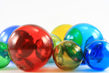 Multi colored glass balls side view