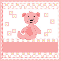 Cartoon funny bear. Pink.