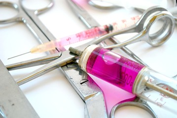 syringes, scissors, medical instruments