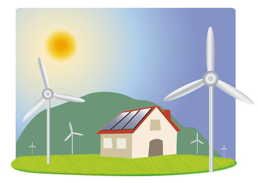 maison solaire et éoliennes