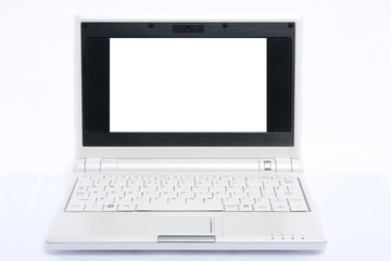 White laptop over white background