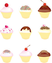 illustration set of cute cup cakes and fairy cakes