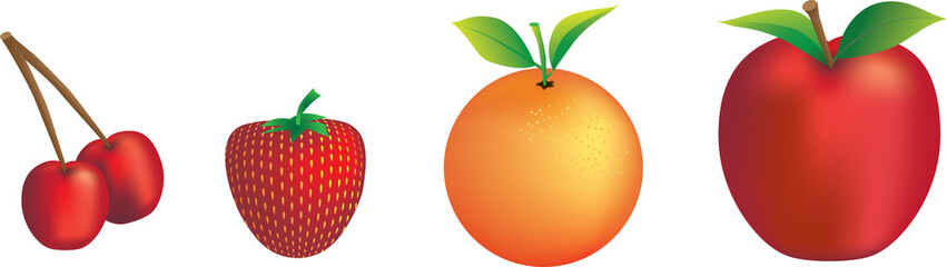 cherry,  orange, apple and strawberry illustration set