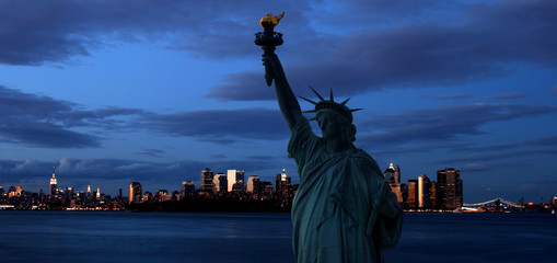 The Statue of Liberty and Manhattan Skyline