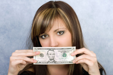 Young woman with dollar