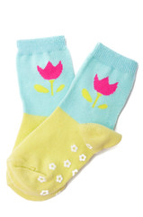 Socks with tulip isolated on white