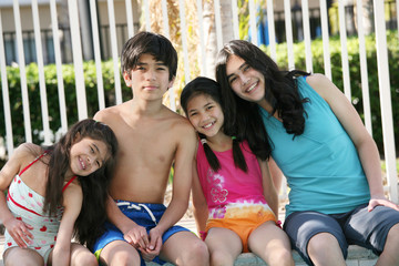 Four children by the pool side