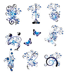 floral bleu fluo papillons