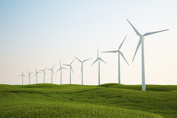wind turbines on green grass field - 14585590