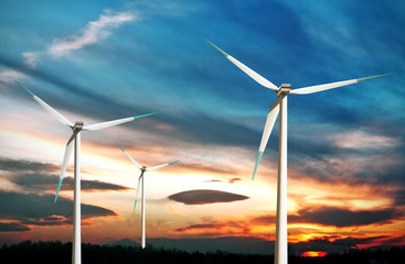 Sunset And Wind Turbines