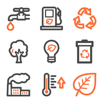 Ecology web icons, orange and gray contour series