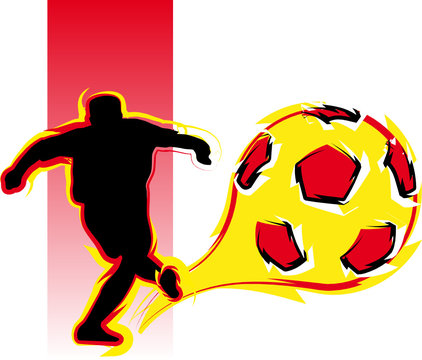 Illustration of a football player kicking a flaming ball