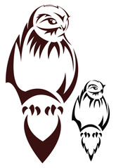 Vector illustration - the sketch of a tattoo of a sitting owl