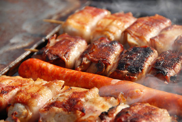 Meat on barbecue